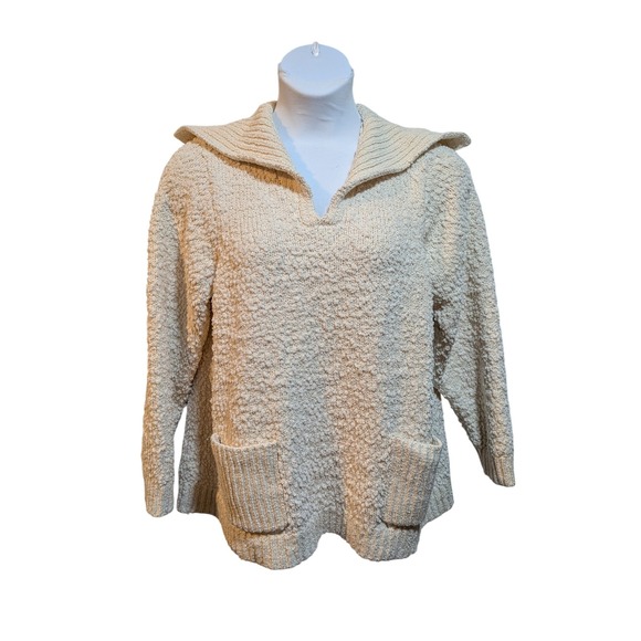 J Jill Chunky Warm CozyWinter Ivory Texture Popcorn Knit ShawlCollar 2X Sweater - Picture 2 of 7